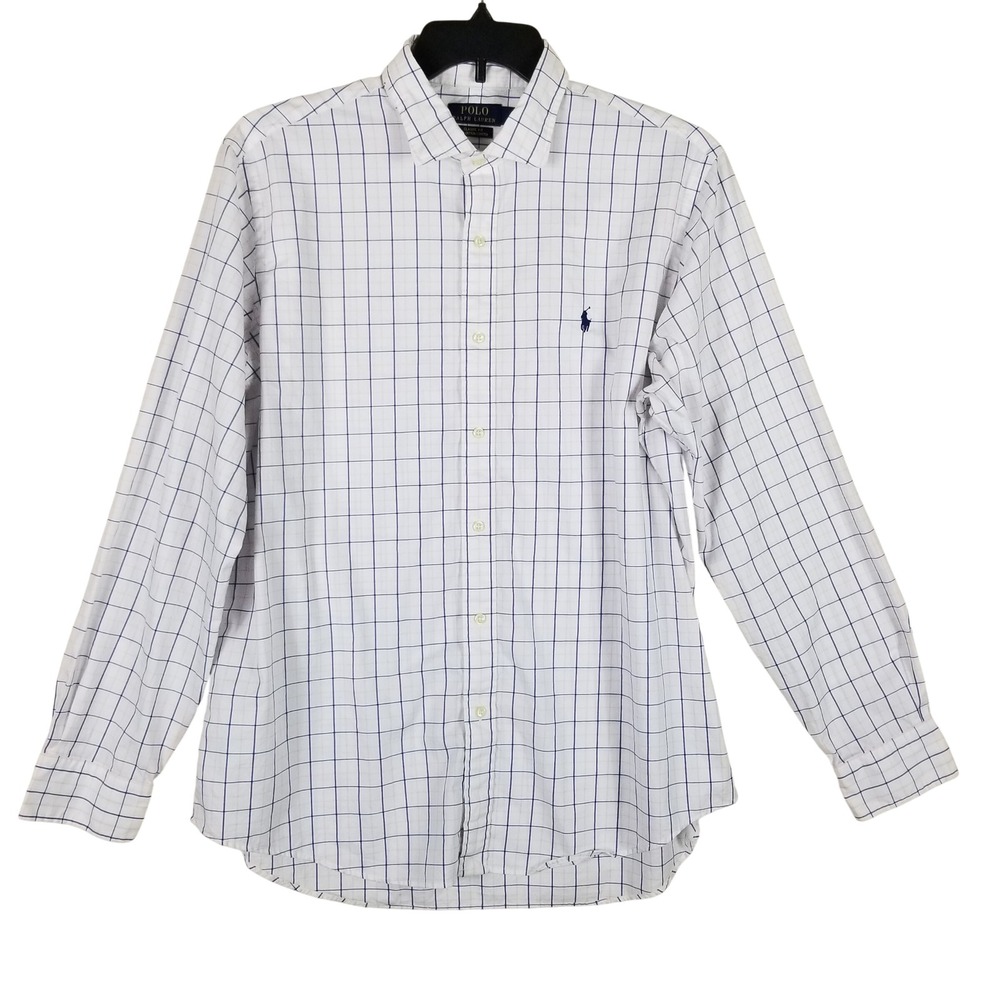 Polo Ralph Lauren Button Down Men XL White Blue Pink Windowpane Classic Fit